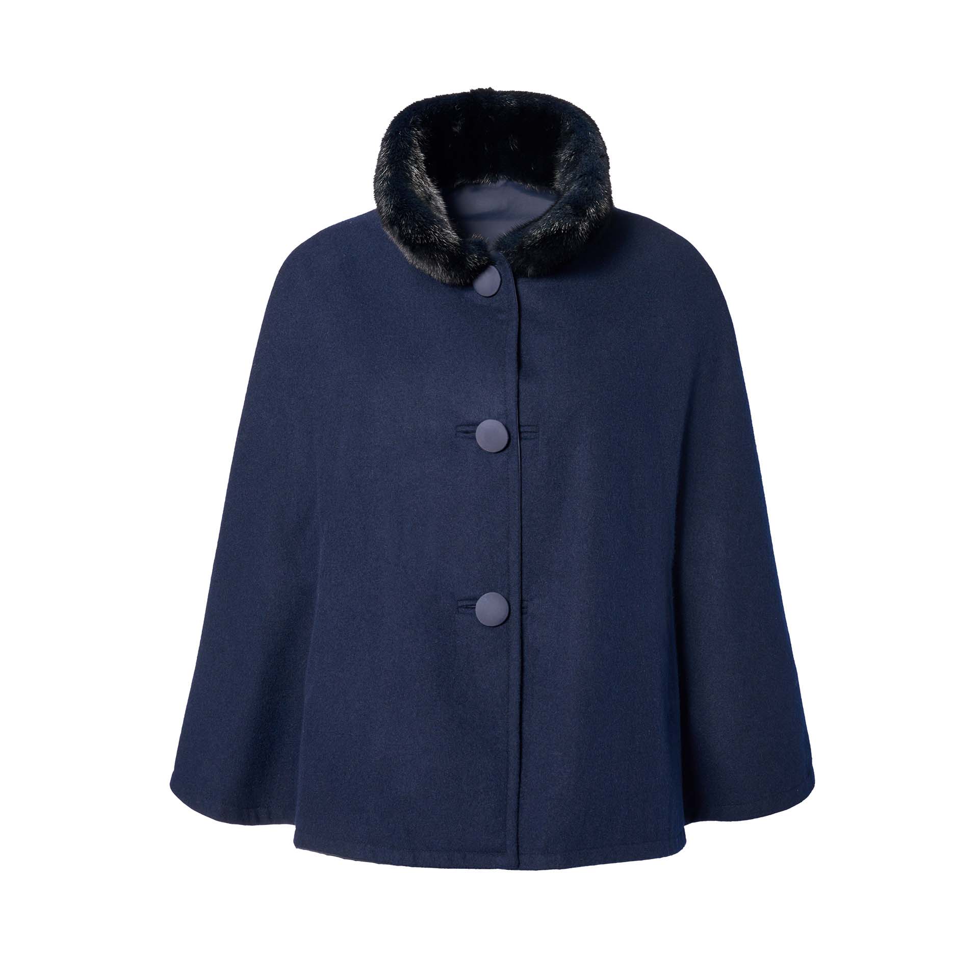 Reversible Cashmere 3L Waterproof Mink Collar Cape Navy