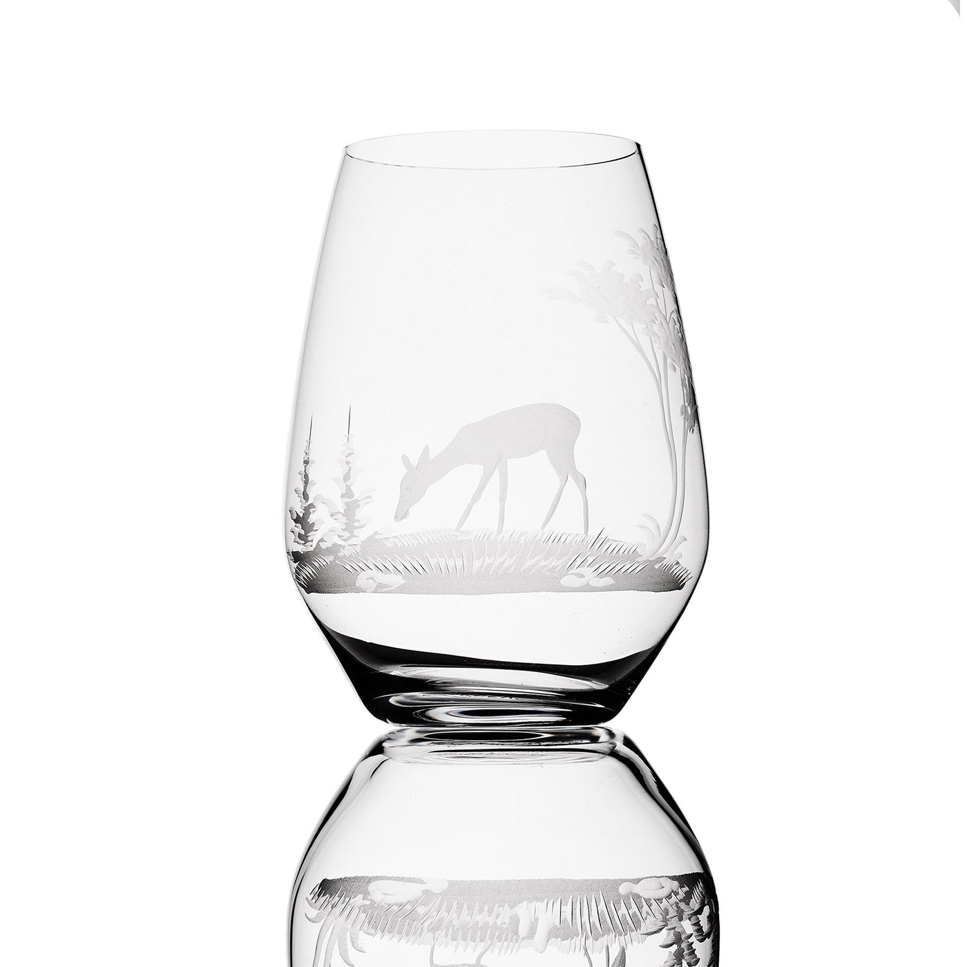 American Stemless Wine Glass - White Tail Deer