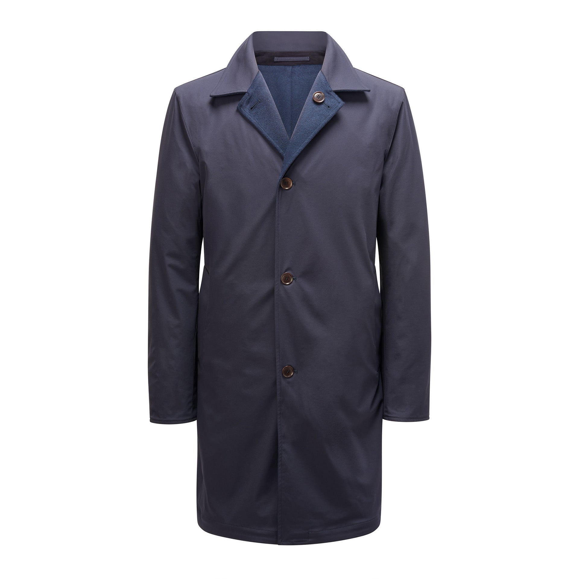 Reversible Nylon & Cashmere Topcoat – Navy