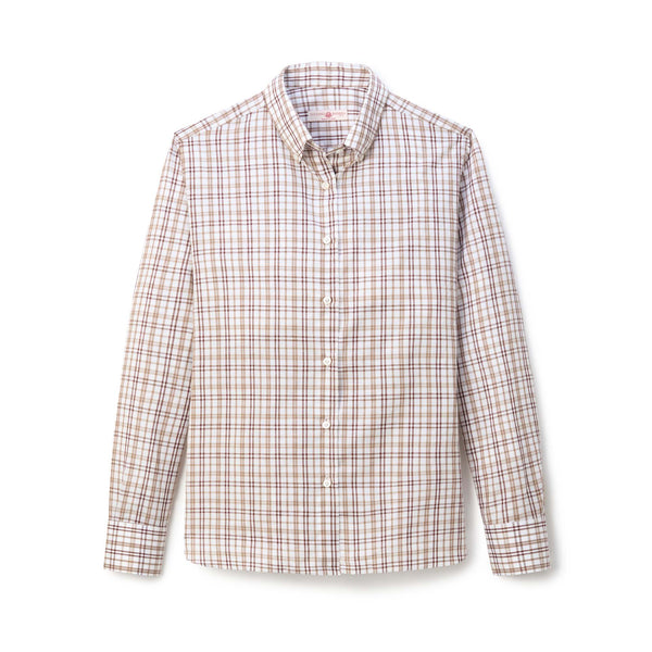 Cotton-Linen Moka & Yew Check Dress Shirt - Moka & Yew Check