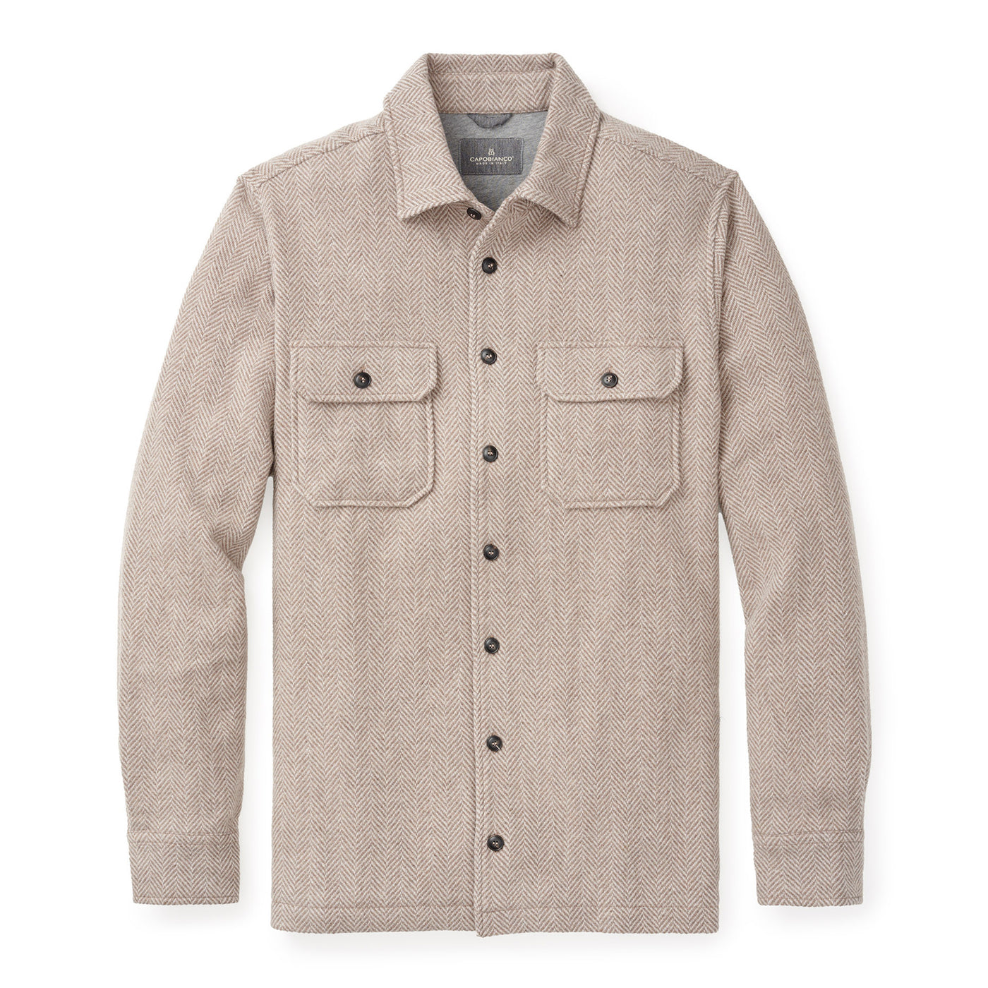 Soft Lambswool Herringbone Overshirt - Taupe