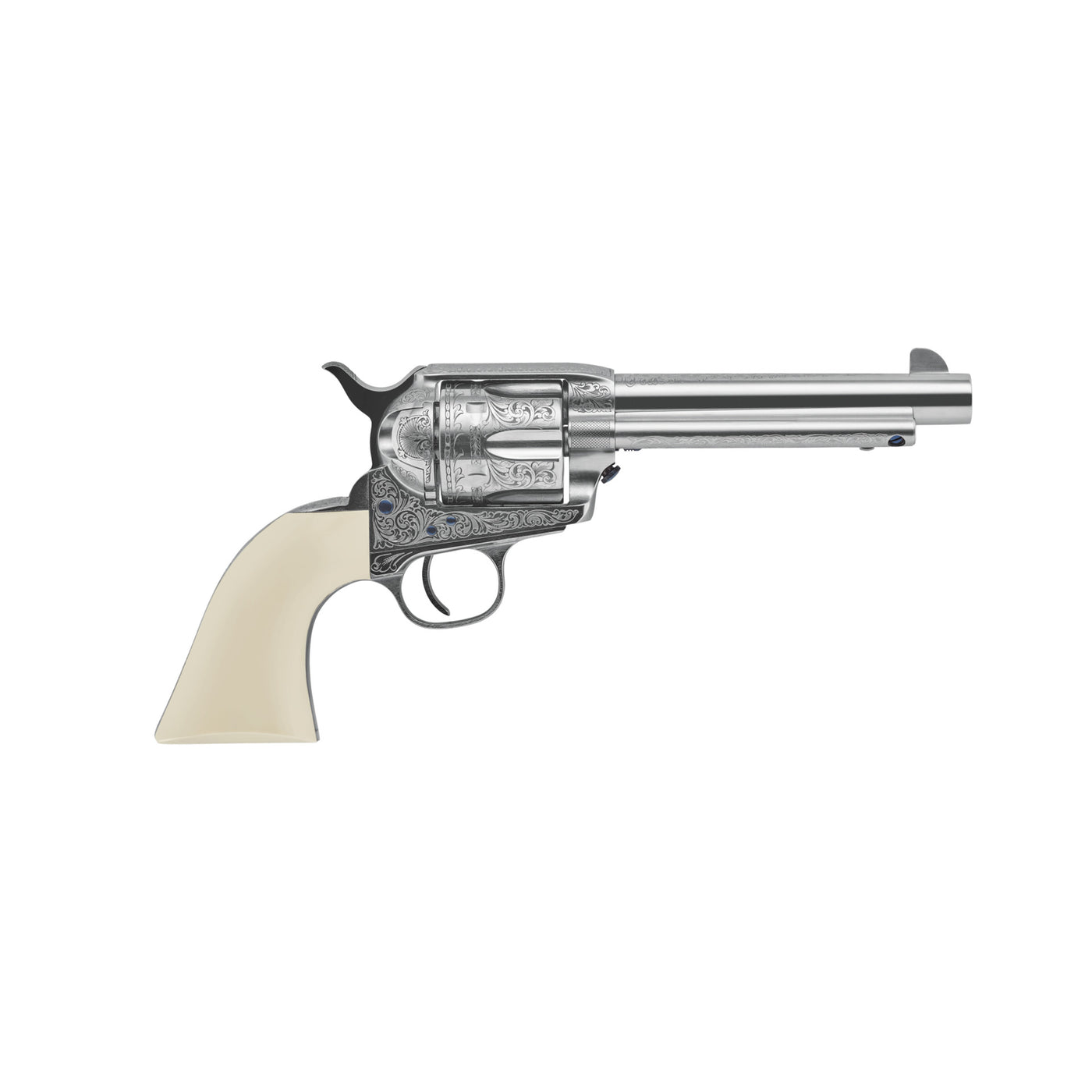 Revolver with beige handle on a white background