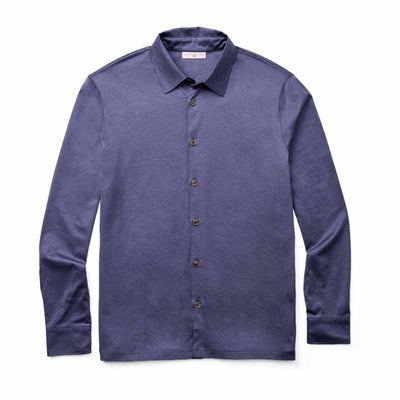 Heathered Long Sleeve Polo Shirt - Navy
