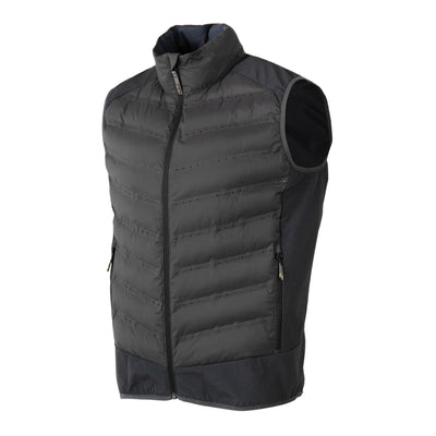 A black Beretta Men's Bezoar Hybrid Vest with a YKK central zip, side pockets with YKK zippers, and elasticated bottom. It features laser perforations for breathability and a rubber Beretta logo on the back.