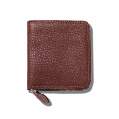 Slim Calf Leather Zip Wallet - Havana