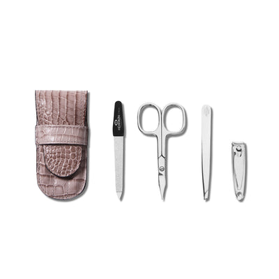 Nickleplated Personal Grooming Set with Leather Travel Holder - Nimbus