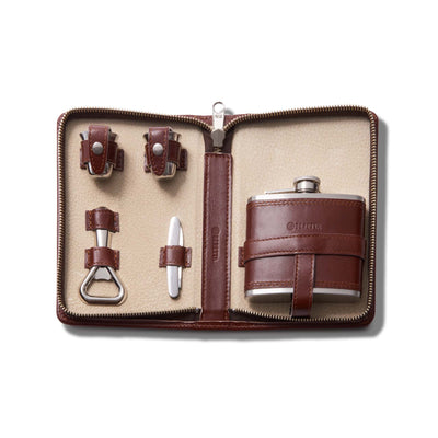 Smooth Leather Travel Cocktail Set - Whiskey