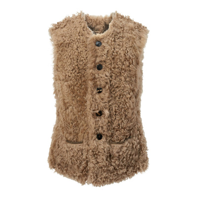 Women's Reversible Long Shearling Grizzly Vest - Walnut