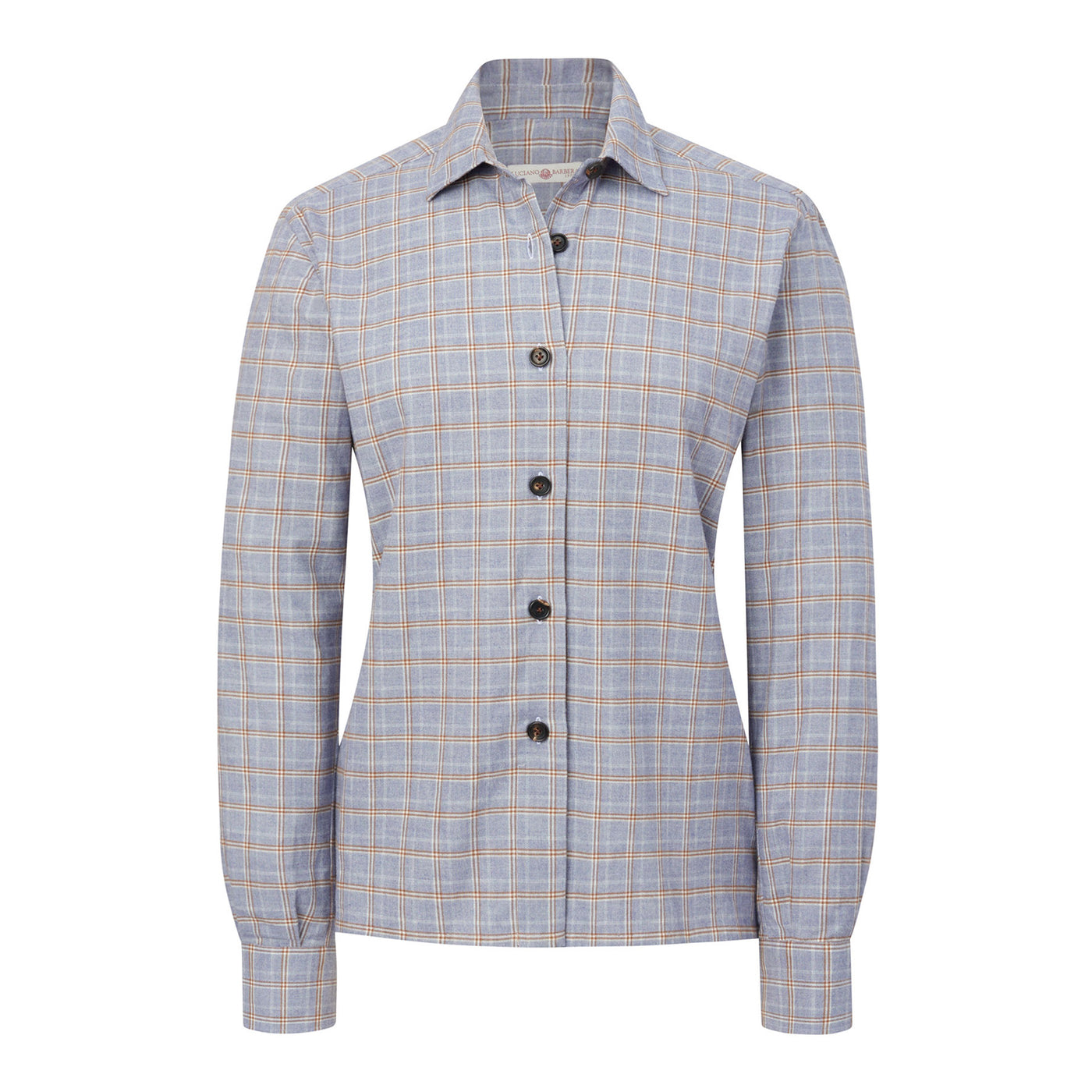 Women's Italian Brushed Cotton Check Shirt - Blue Tan