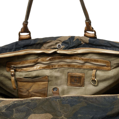 Canvas & Leather Travel Bag - Camoflauge