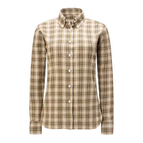 Women's Italian Cotton Multi Check Shirt - Brown & White