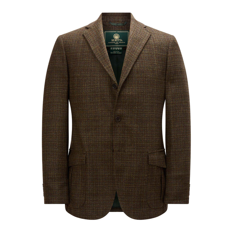 【YZERR着用】 BREATH TWEED CHECK JACKET TD64 : Moss Green Tweed with Brown and Amber Windowpane Deco – Fox ジャケット・アウター