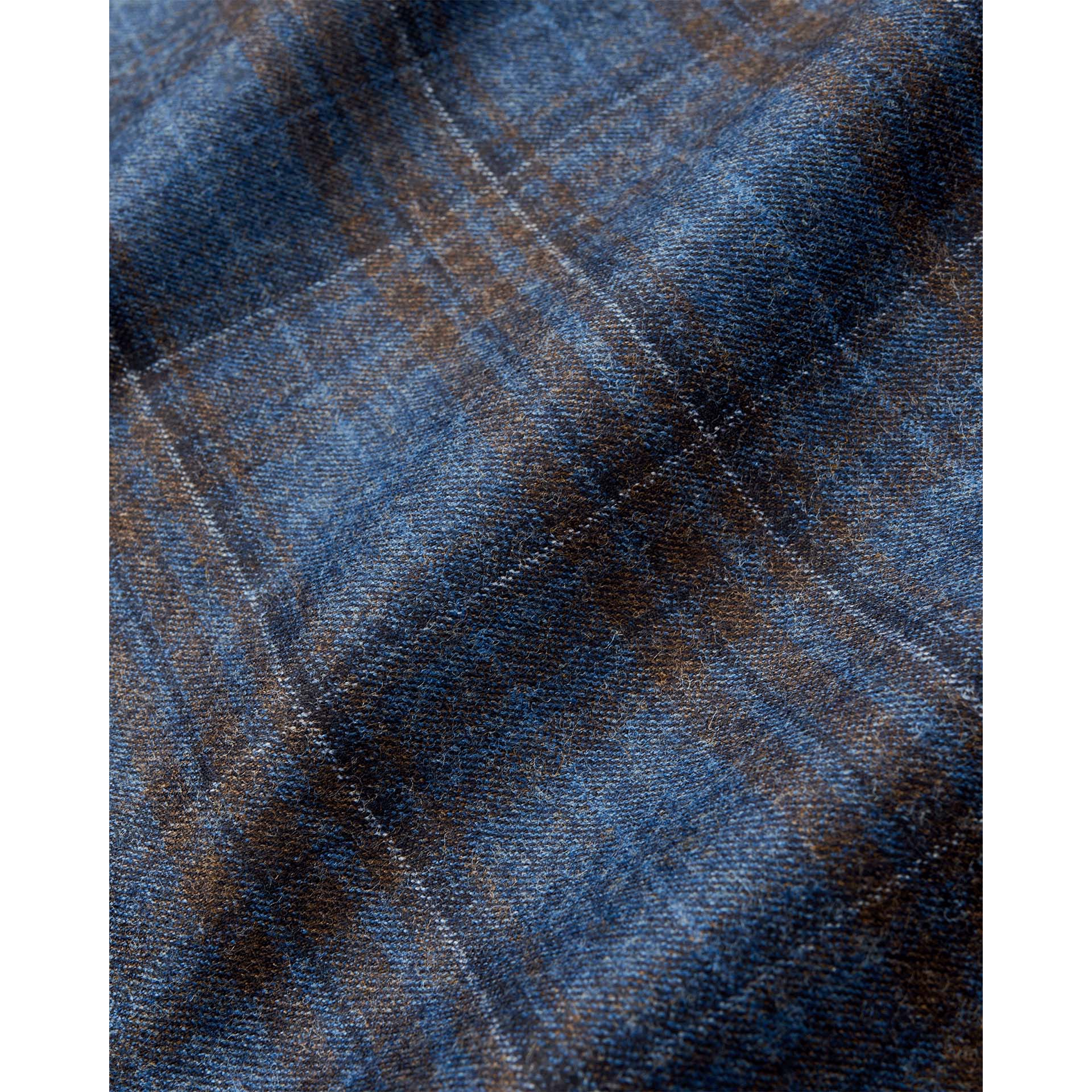 LUCIANO BARBERA Italian Wool Check Overshirt - Brown Blue