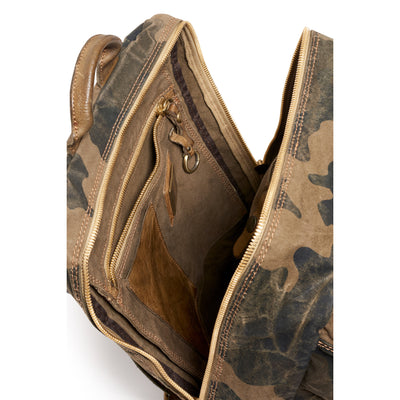 Canvas & Leather Laptop Backpack - Camoflauge