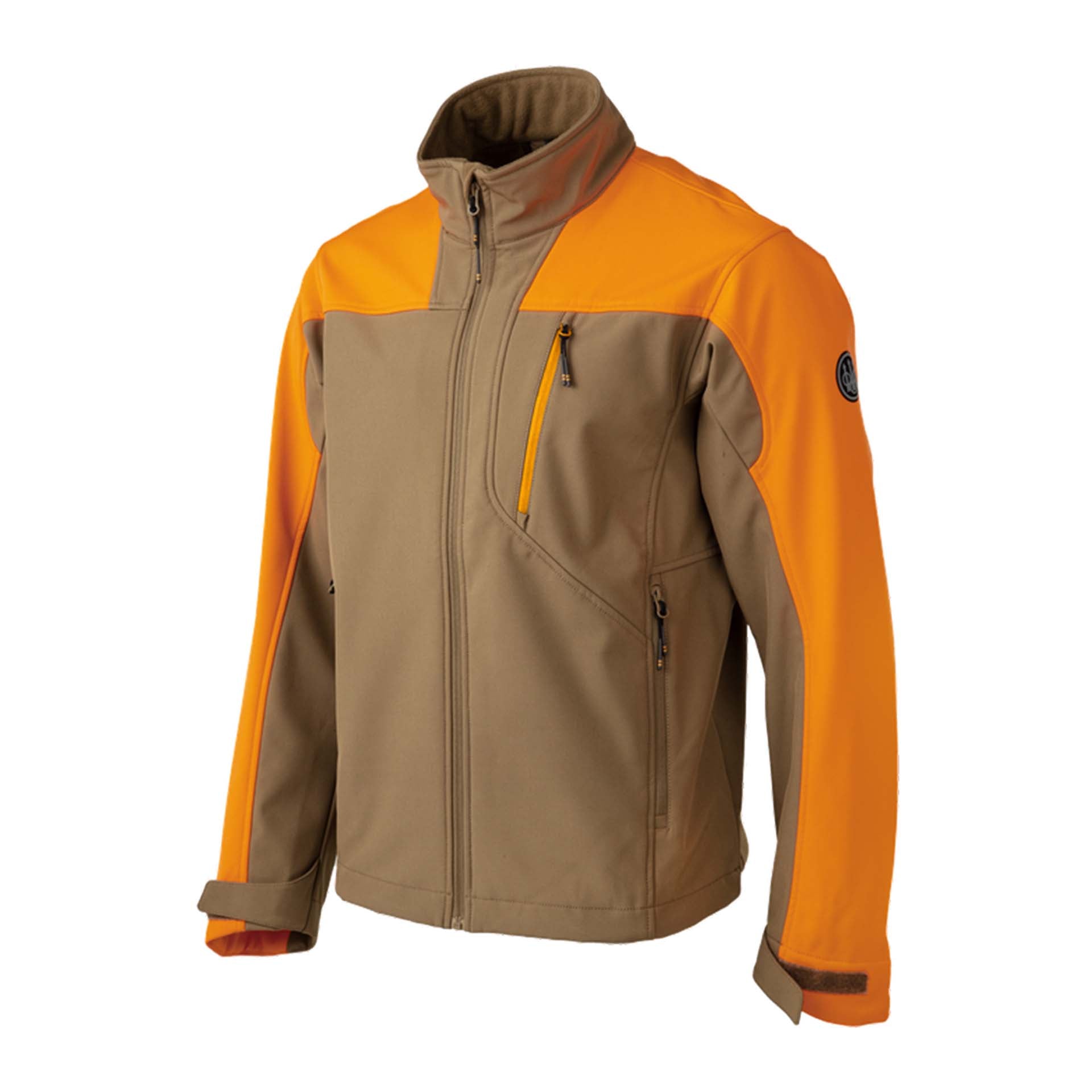 Two-tone orange and beige jacket on a white background