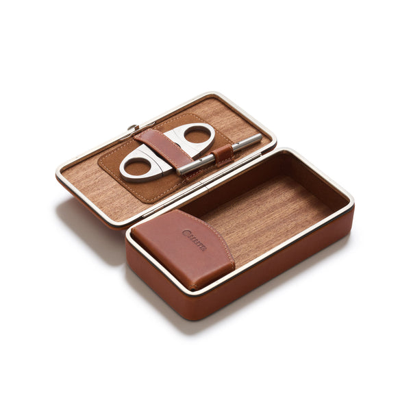 Leather Triple Cigar Travel Case - Cox Orange