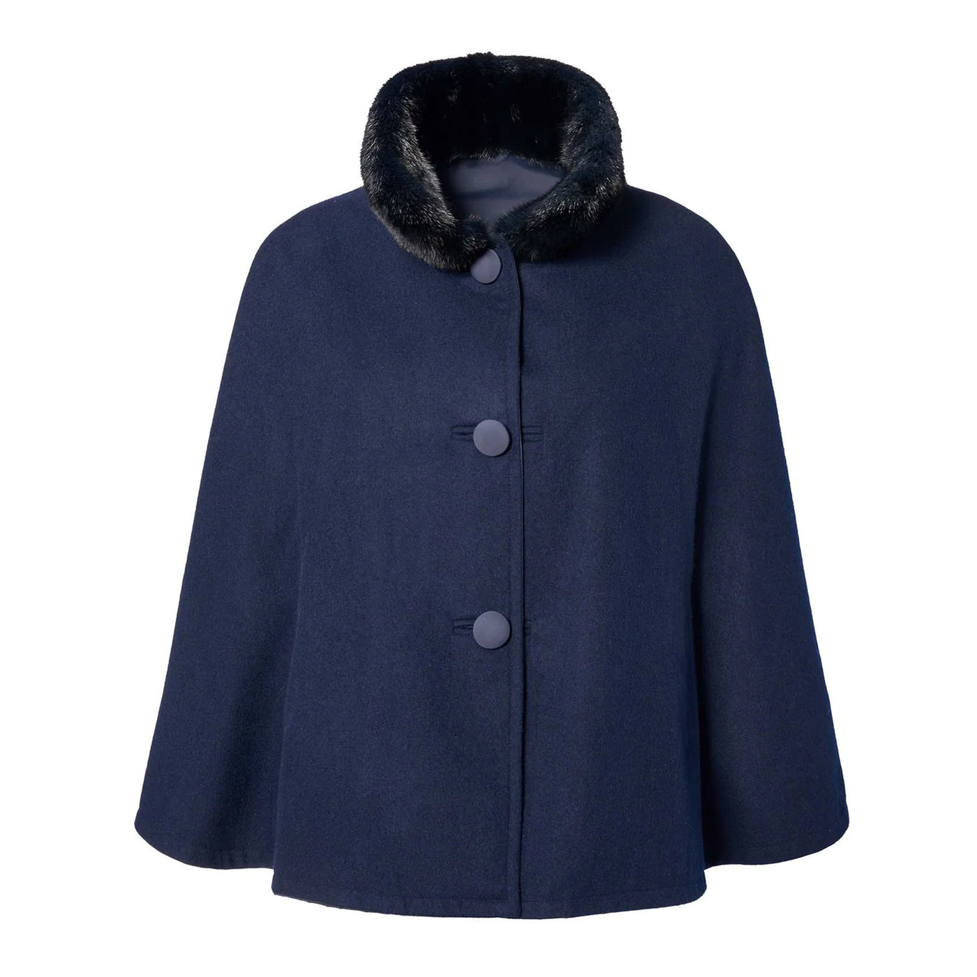 Reversible Cashmere & 3L Waterproof Mink Collar Cape - Navy