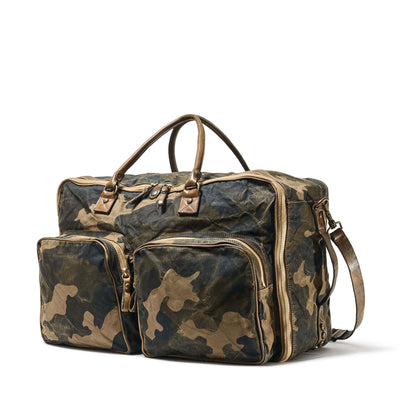 Canvas & Leather Travel Bag - Camoflauge
