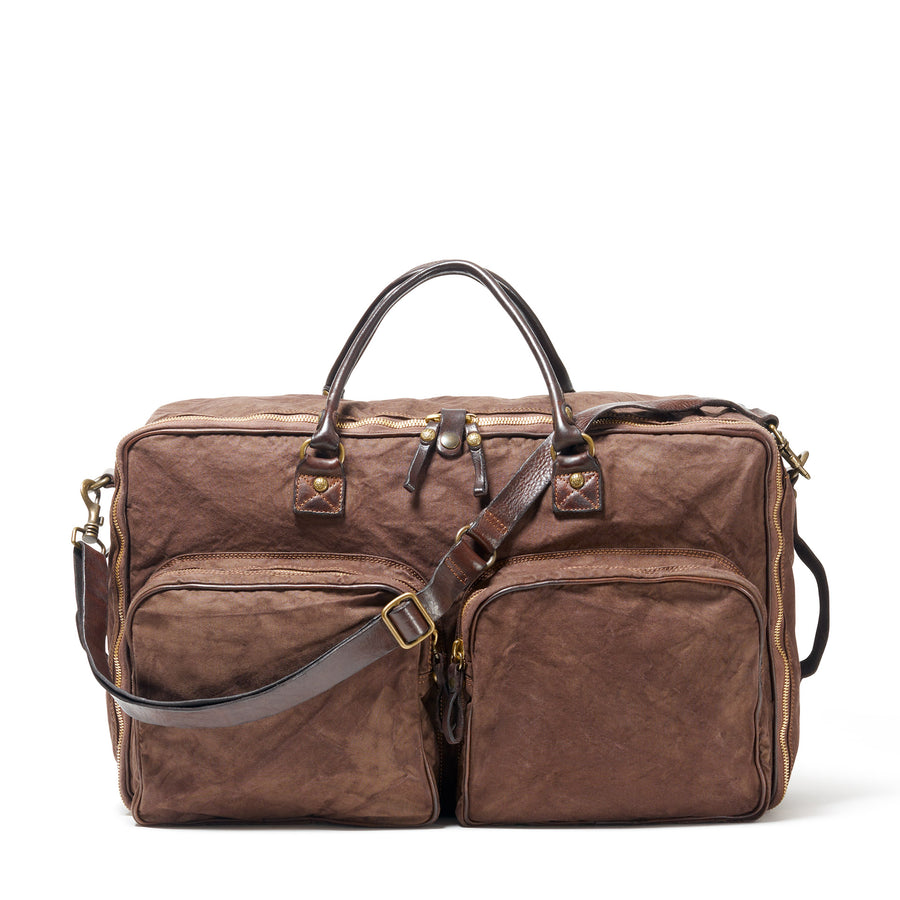 Campomaggi Italian Canvas Leather Travel Bag in Dark Brown