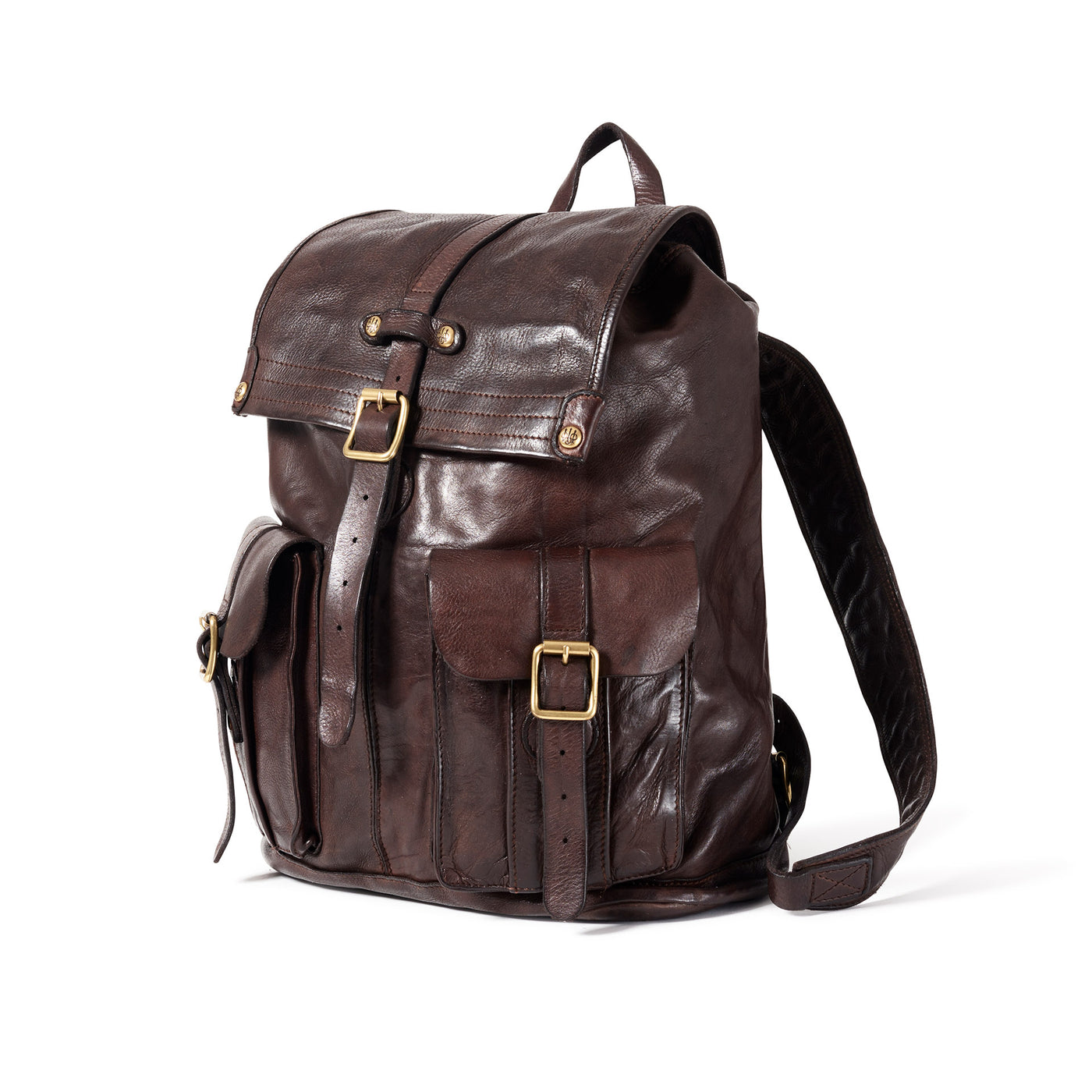Washed Leather Backpack - Dark Brown