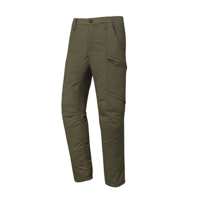 Men's green LowPro pants with multiple pockets and elastic inserts for movement.