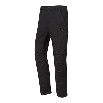 A pair of black tactical pants with multiple pockets, designed for men.