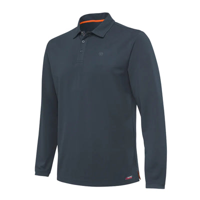 A long sleeve polo shirt in ebony color with the Beretta logo on the collar and a small print on the back, featuring a button-up collar and a regular fit.