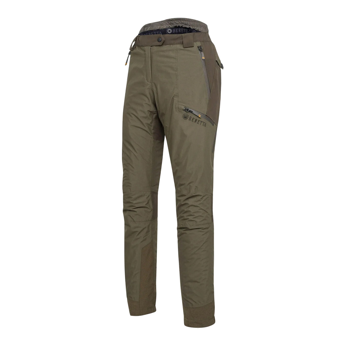 Women's hunting Tri-Active EVO Pants in moss and brown bark colors with stretch panels and a ventilation zip.