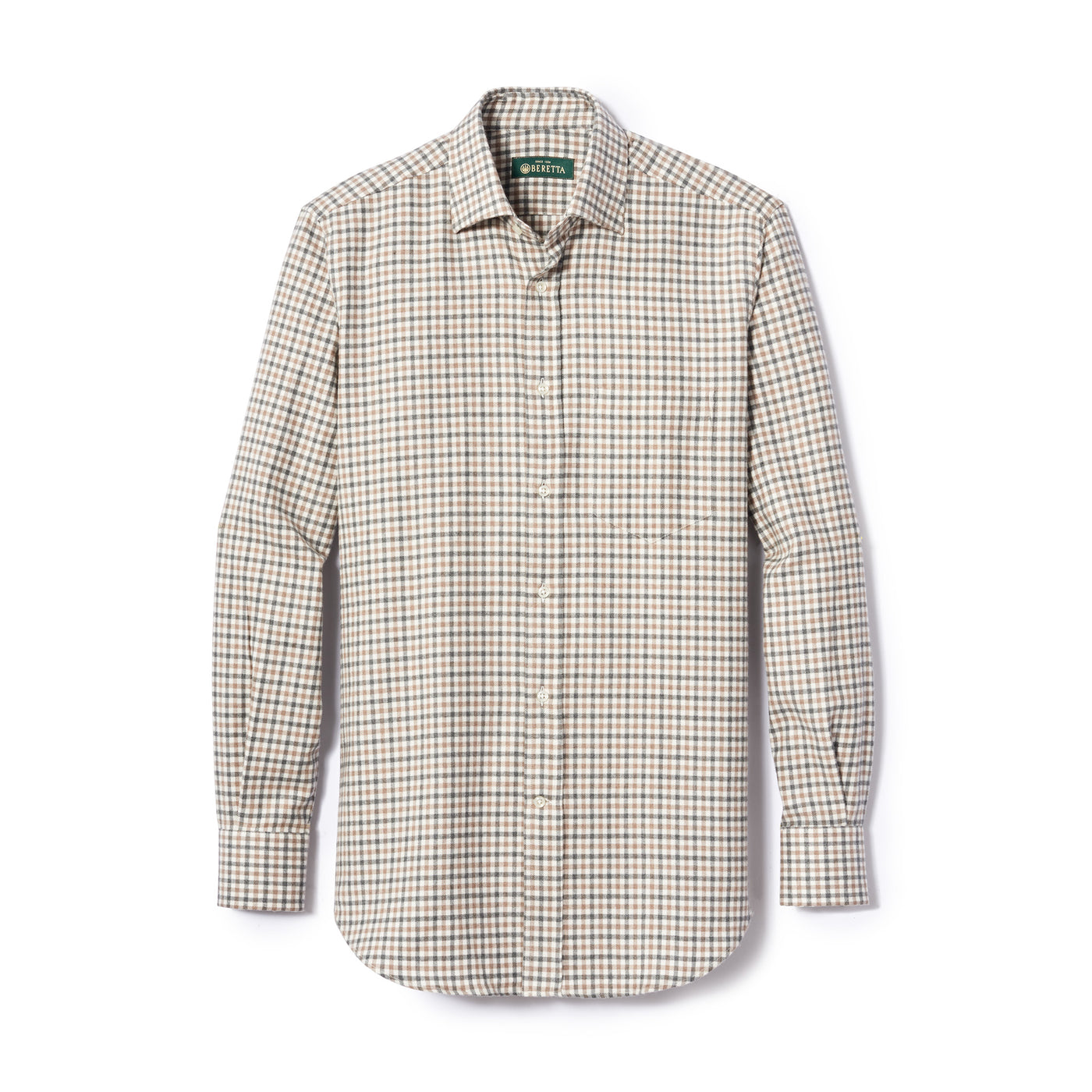Double Check Brushed Cotton Luc Due Shirt - Green Gold