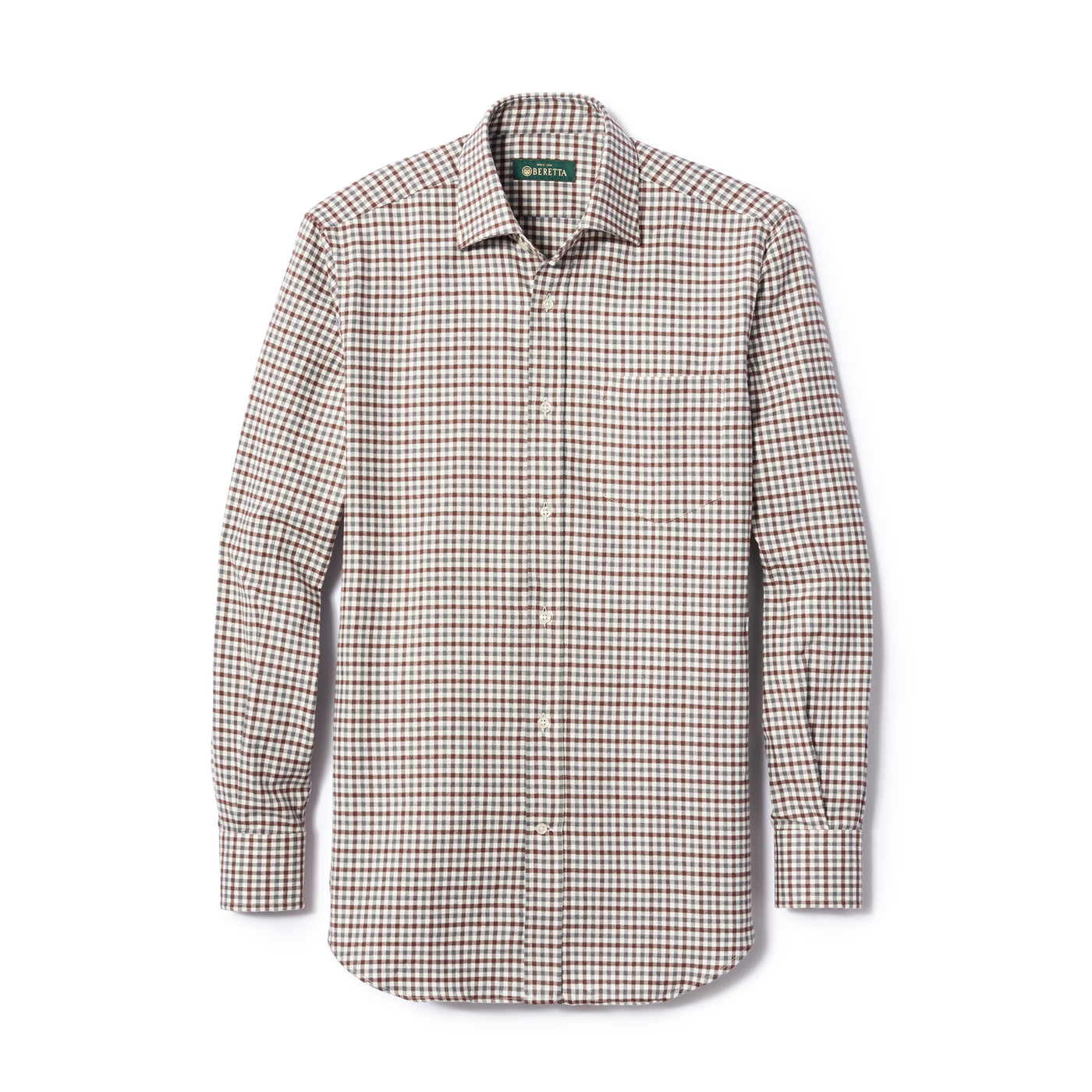 Double Check Brushed Cotton Luc Due Shirt - Charcoal Burgundy
