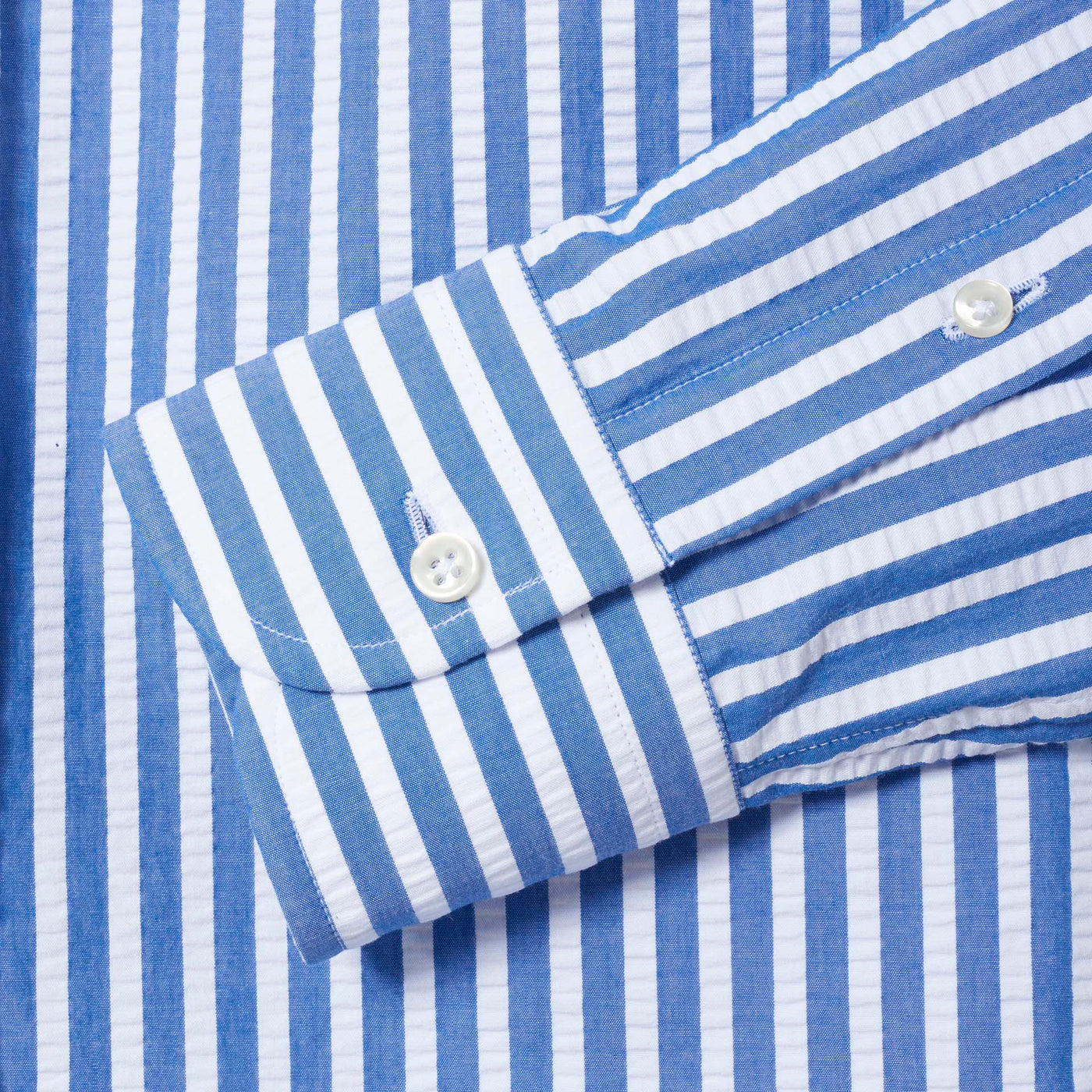 Cotton Seersucker Stripe Luc Due Shirt - Azure Stripe