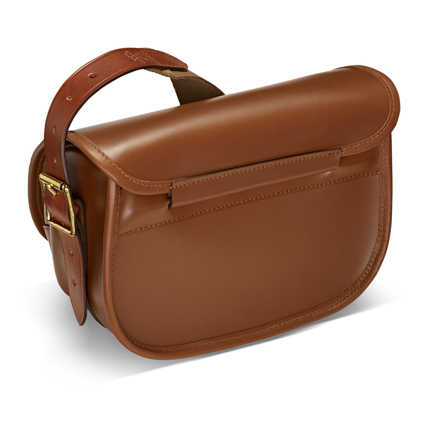 Brown leather satchel bag on a white background