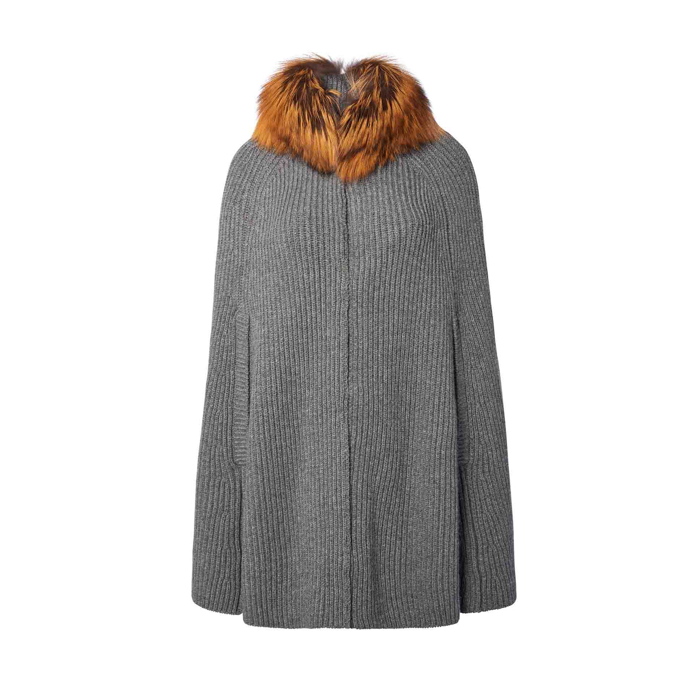 Women's Cashmere Cape with Fox Collar - Dark Grey