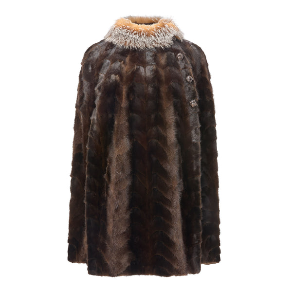 Women’s Dark Brown Mink Cape with Contrast Fox Collar