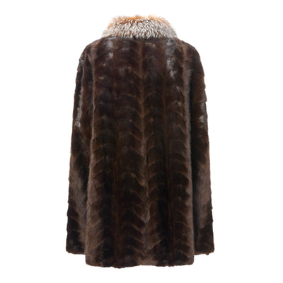 Women’s Dark Brown Mink Cape with Contrast Fox Collar