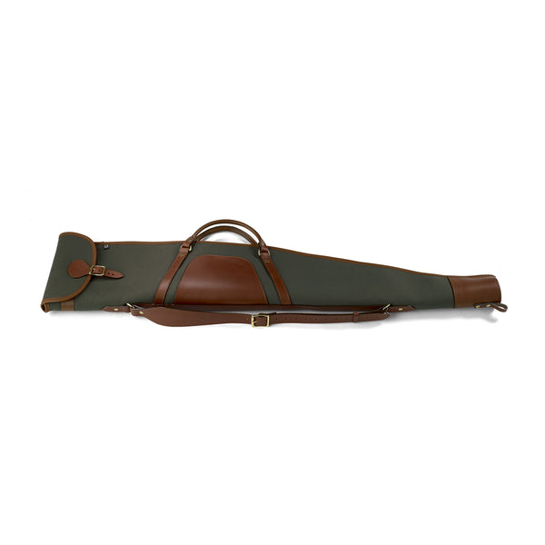 Luxury green and brown rifle case with padded interior for hunting and firearm transport