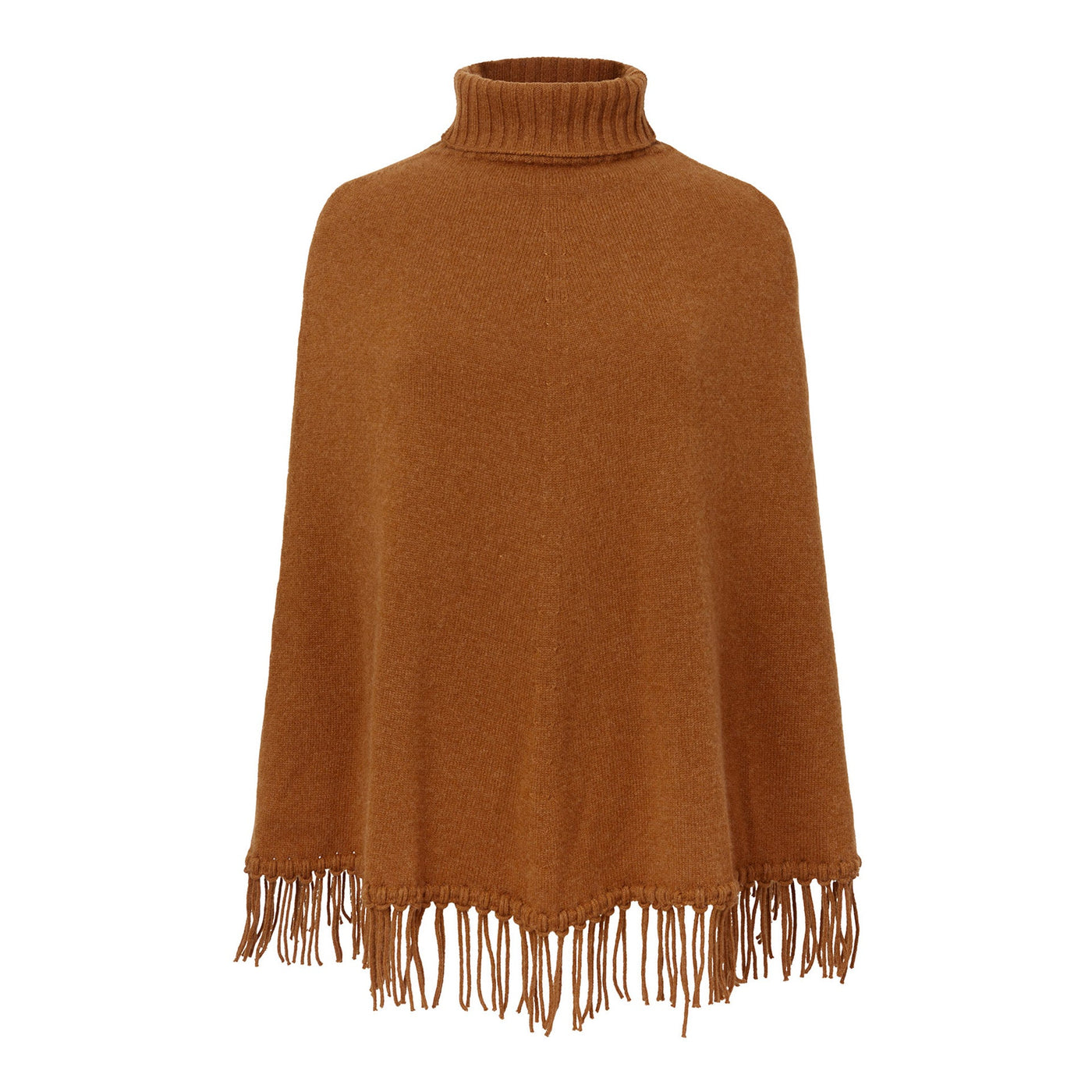 Women's Cashmere Fringed Cape - Caramel