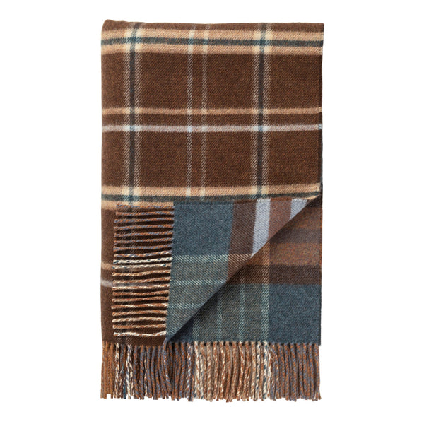 Double Face Check Throw - Heather Blue Check / Brown Windowpane