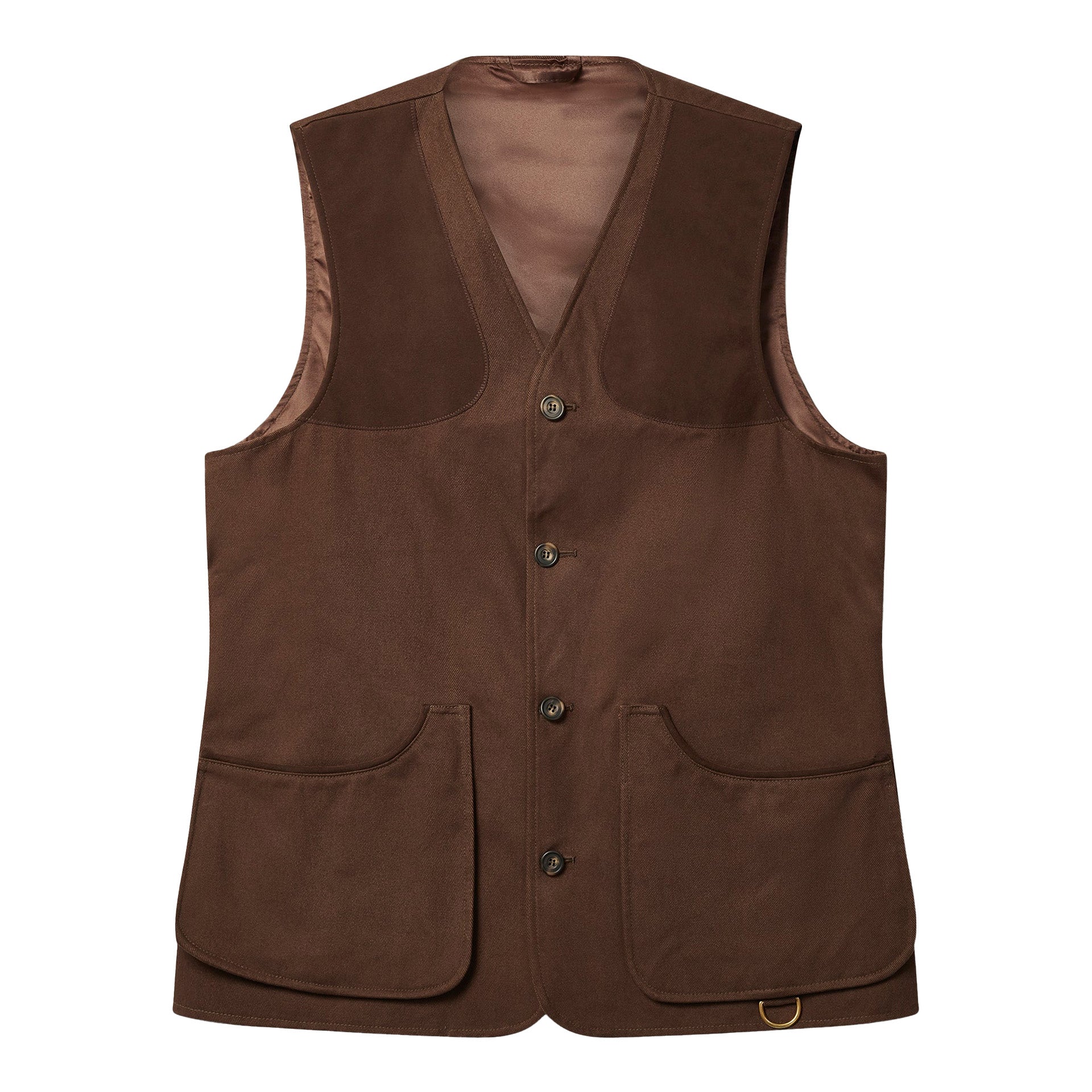 Brown vest with button details on a white background