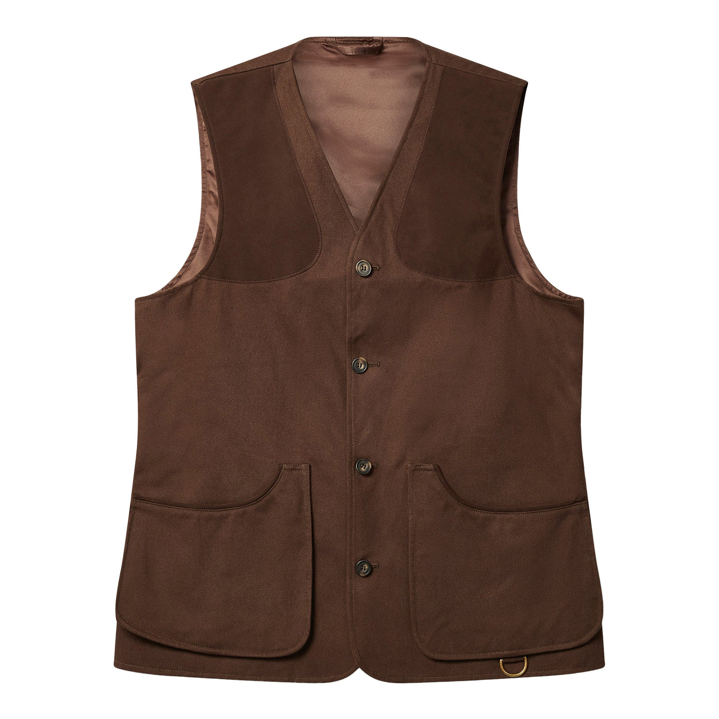 Brown vest with button details on a white background