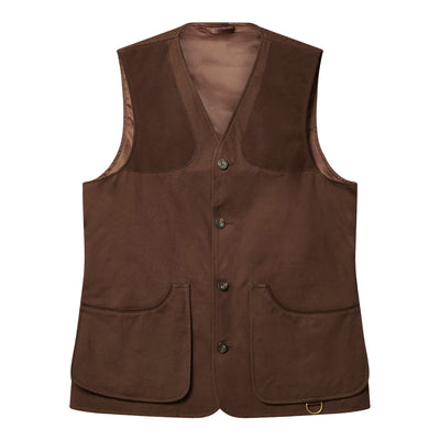 Brown vest with button details on a white background