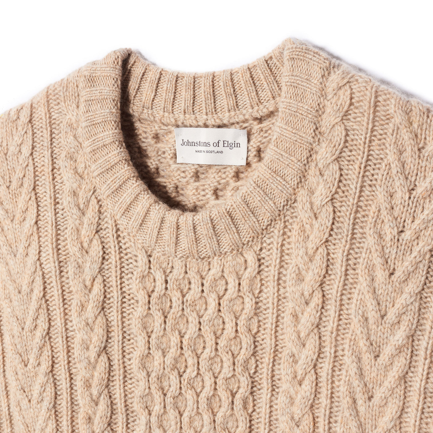 Cashmere Aran Cable Round Neck - Oatmeal