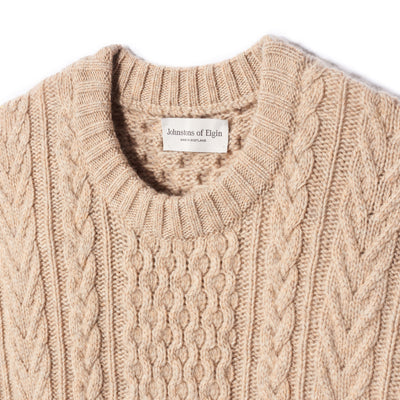 Cashmere Aran Cable Round Neck - Oatmeal