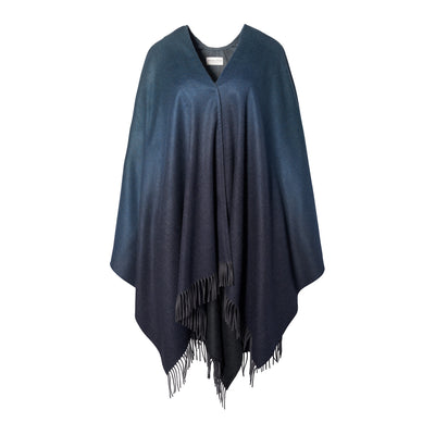 Women's 100% Cashmere Woven Cape - Black and Navy