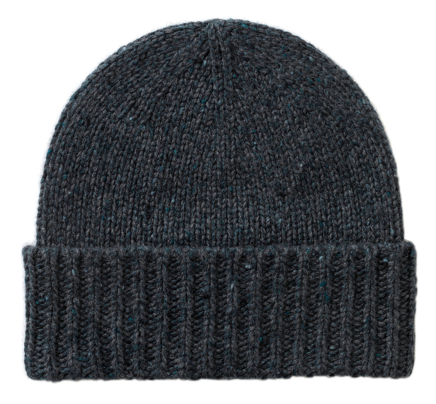 Dark gray knit beanie on a white background