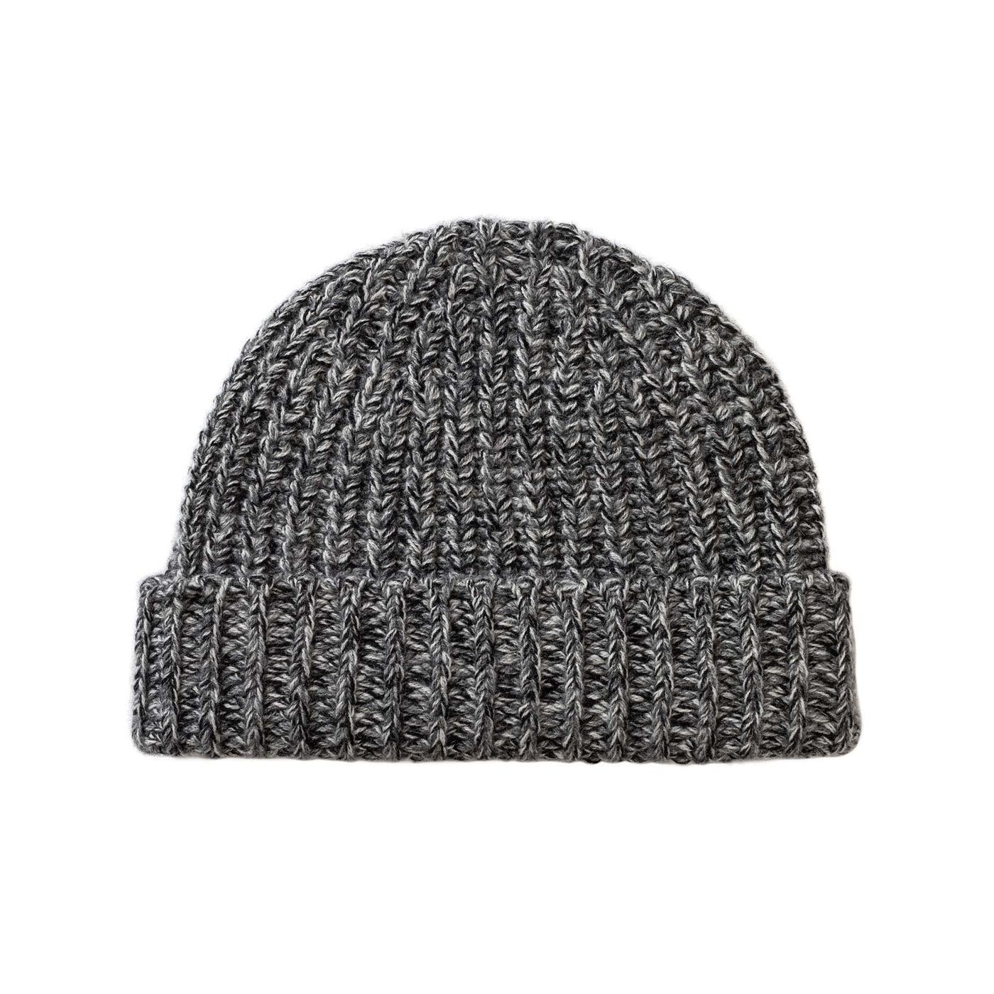 Textured gray knit beanie on a white background