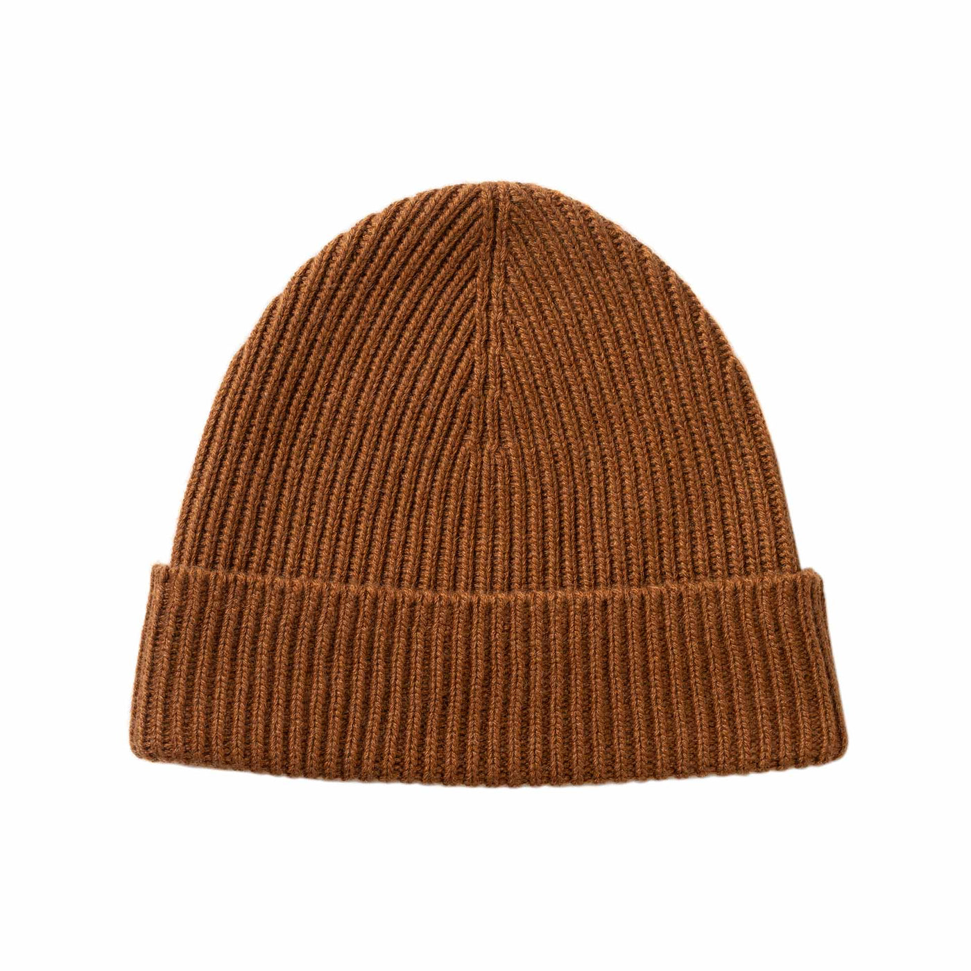 Dark Camel knit beanie on a white background
