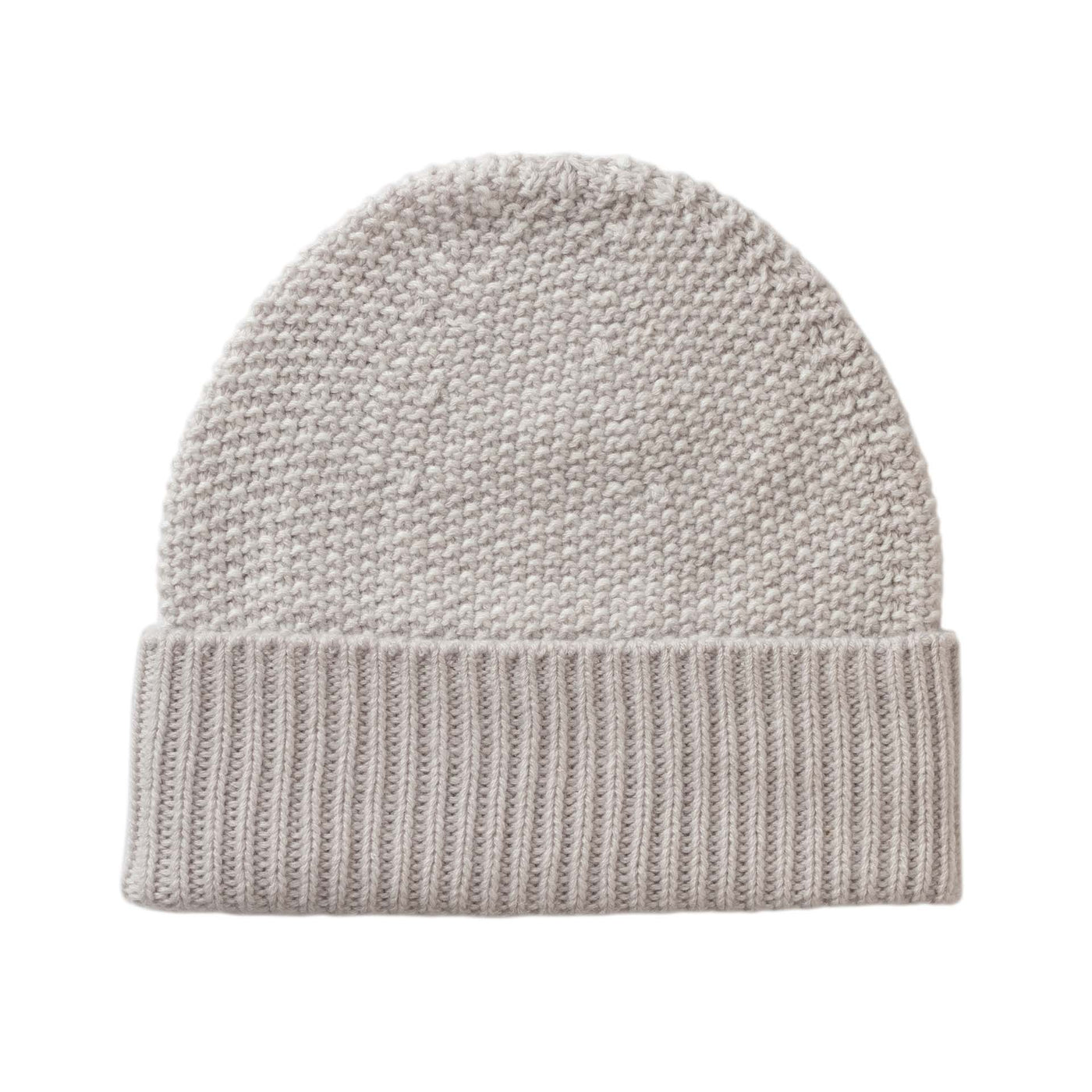 Knitted beanie hat on a white background