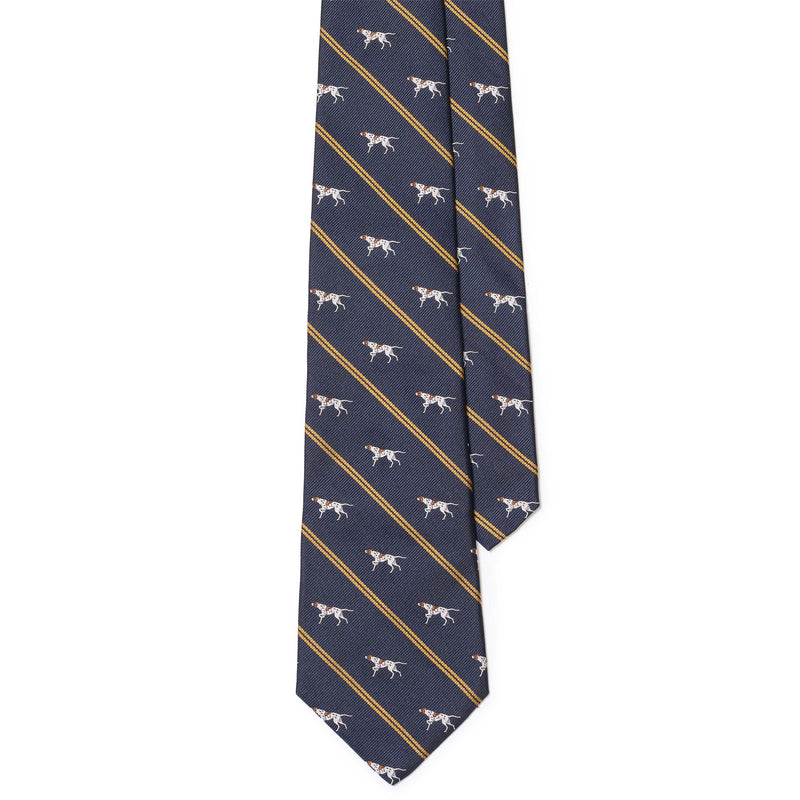 Silk Multi Pointer Motif & Double Chain Stripe Tie – Blue