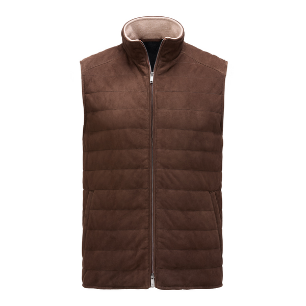 Channel Quilted Suede Vest -  Chocolat